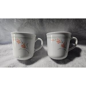 (Set of 2) Vintage Corelle Corning Coffee Mug Tea Cup White Floral USA Made 3.5"